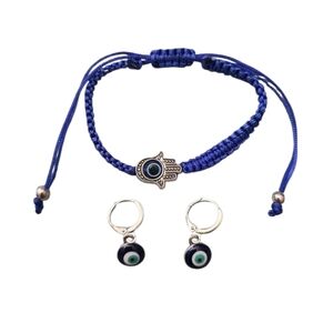 Blue Evil Eye Bracelet and Earring Set Silver Tone